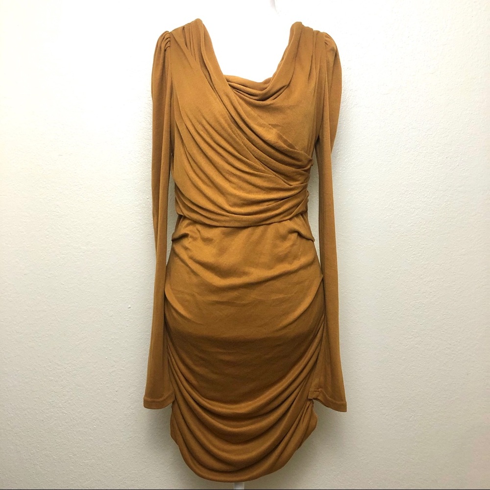 Theme Long Sleeve Ruched Body Con Mini Dress